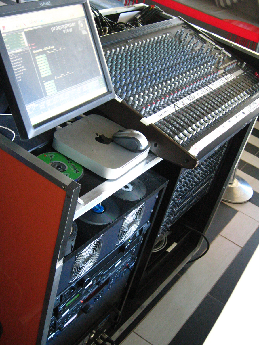 The front of house system in the club ties to the same central headend as the Technomad 70-volt loudspeakers installed outdoors