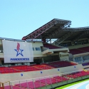 Wide view of stadium seating with Nohos mounted to roof