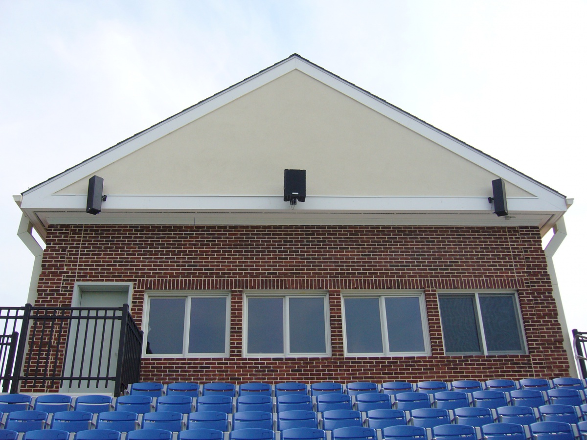Three Technomad loudspeakers cover the new soccer stadium at College of New Jersey