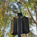 Closeup of Paris loudspeakers atop a custom-built pole at Phoenix Zoo