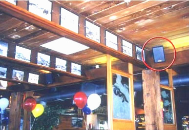 Technomad outdoor weatherproof loudspeakers used at the Gladstones restaurant, Mailibu CA. Restaurant and retail Audio.